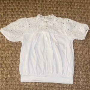 ERI + ALI Women’s Short Sleeve White Cotton Eyelet Lace Top sz Small